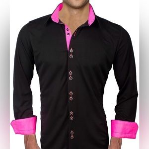 Anton Alexander Black with Neon Pink Trim Moisture Wicking Dress Shirt